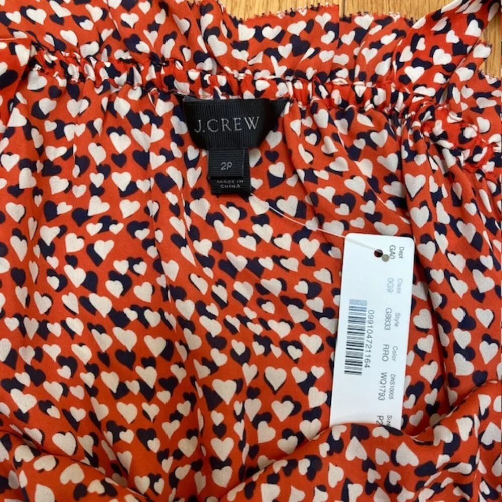 NWT J. Crew Orange, blue and white Silk off the shoulder blouse 2P
